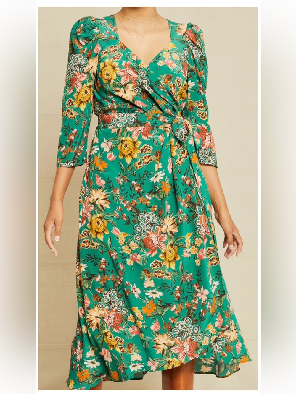 Amour Vert Teal Green Floral Midi Dress